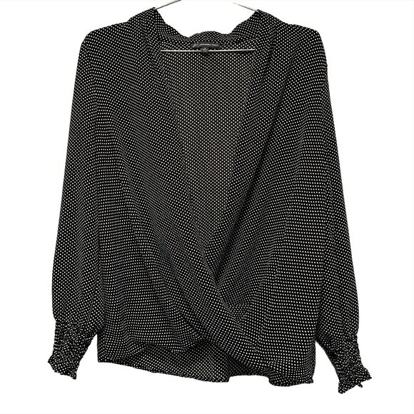 ADRIANNA PAPELL Polka Dot Wrap Blouse - Medium -‎ black and white polkadot - EUC - Picture 1 of 7